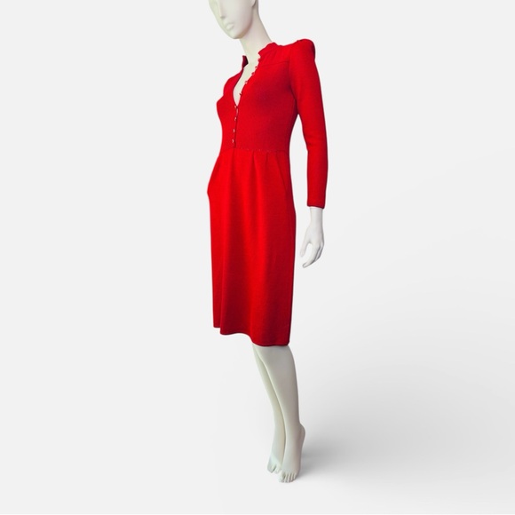 70s/ 80s Vintage Designers St John & Lillie Rubin Red Knit Dress‎ XS - Picture 3 of 12